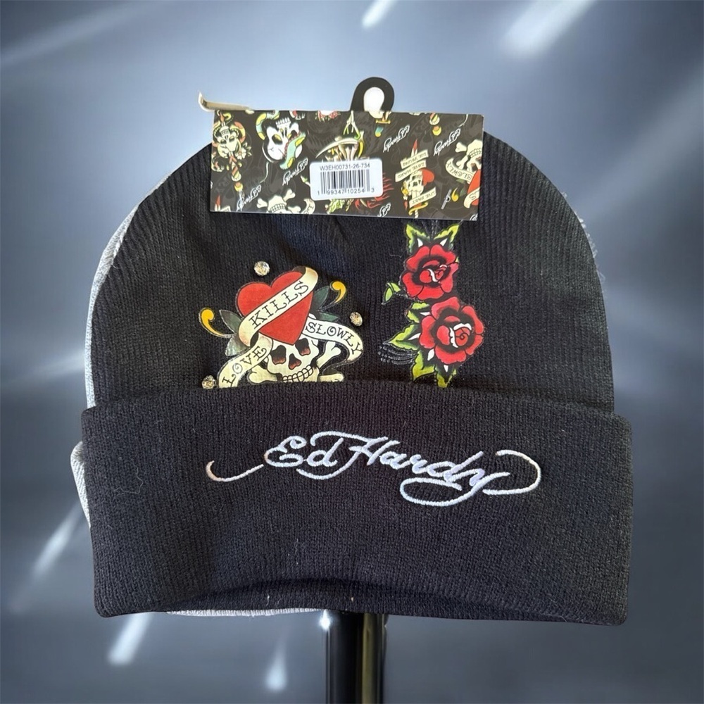 Ed Hardy Black Beanie & Gray Beanie 2pk. Brand new.